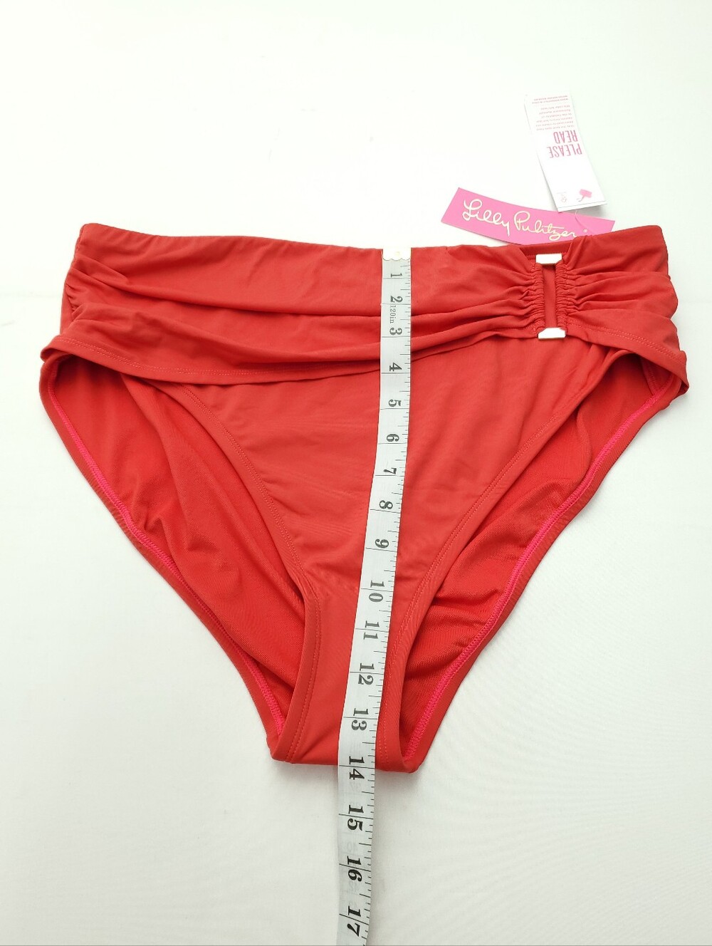NEW Lilly Pulitzer Neil Ruby Red High Waist Bikini Bottom Ruched Waistband Sz 16 - Picture 4 of 10